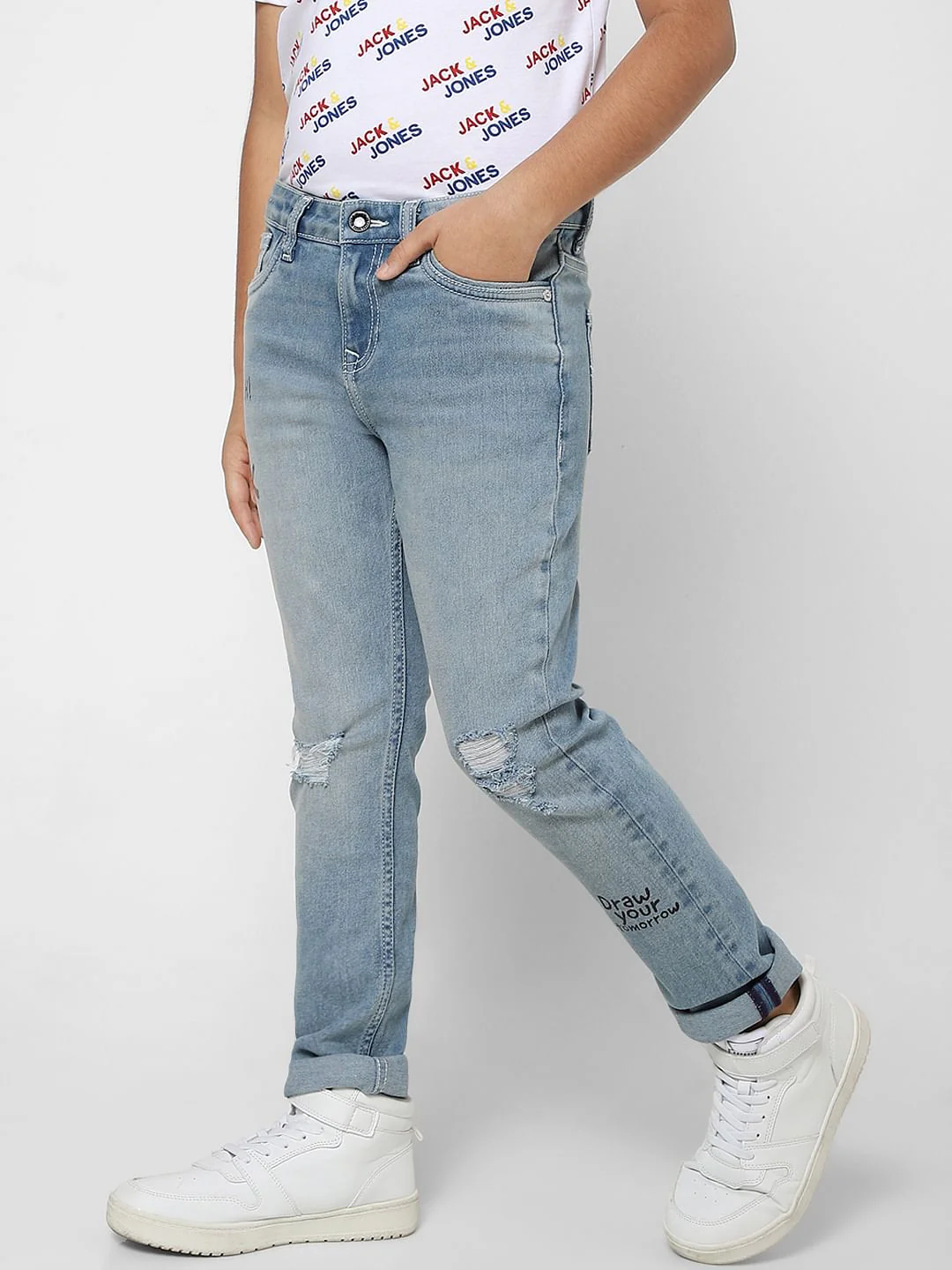 Boys Blue Ripped Clark Straight Jeans - Image 3
