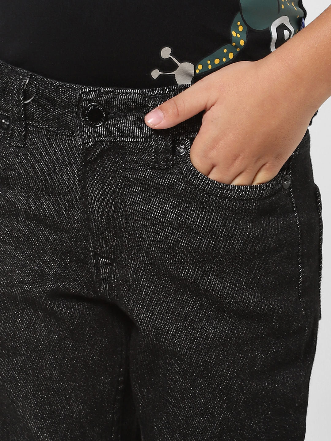 Boys Black Mid Rise Clark Straight Fit Jeans - Image 5