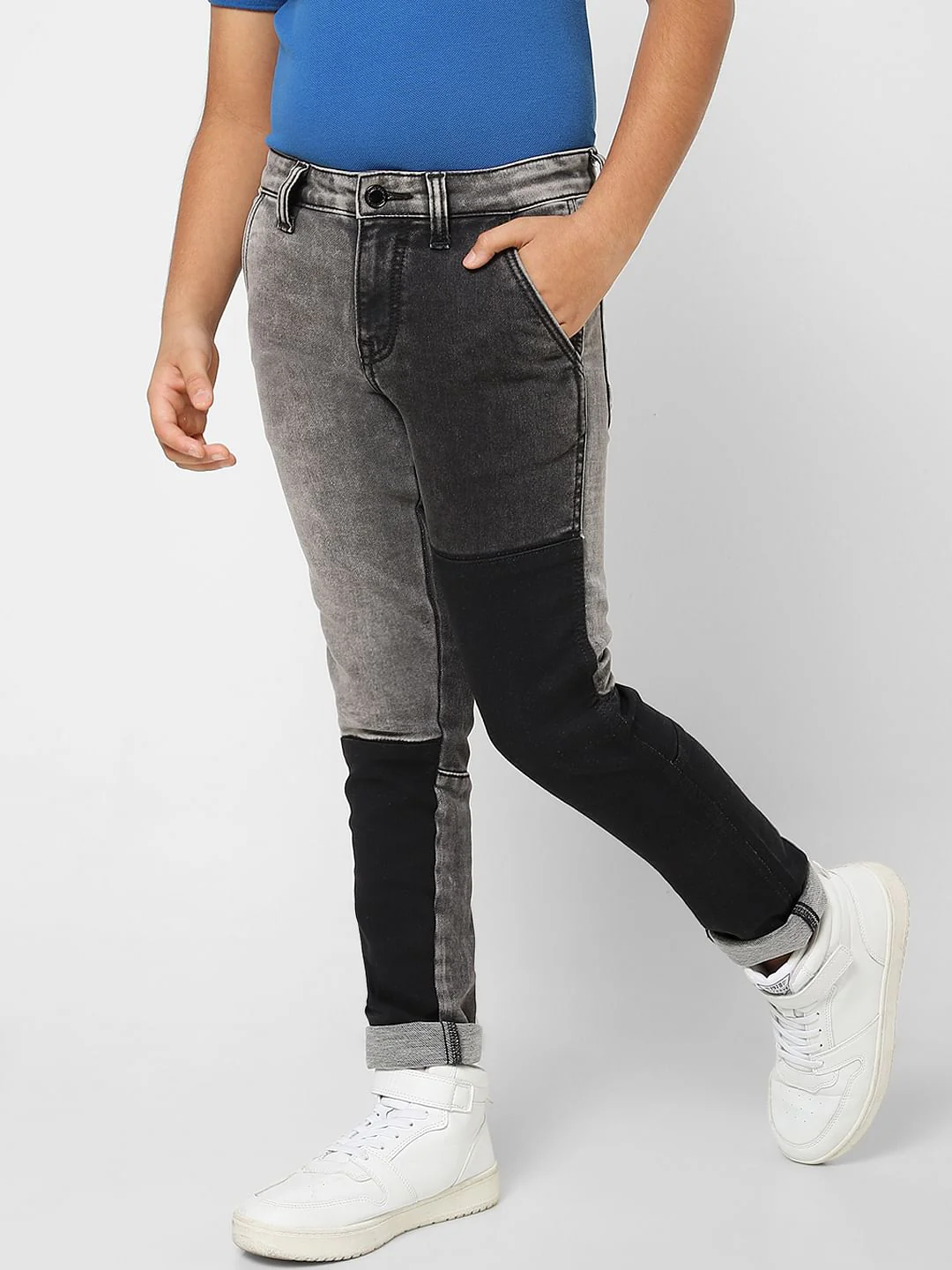 Boys Grey Colourblocked Slim Jeans - Image 3