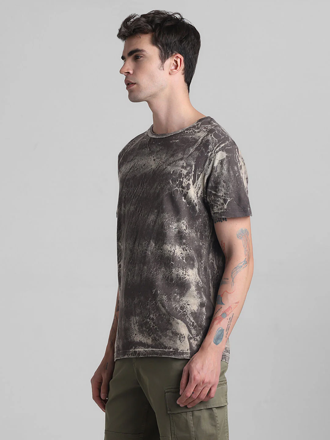 Black Printed Acid Washed T-shirt - Image 3
