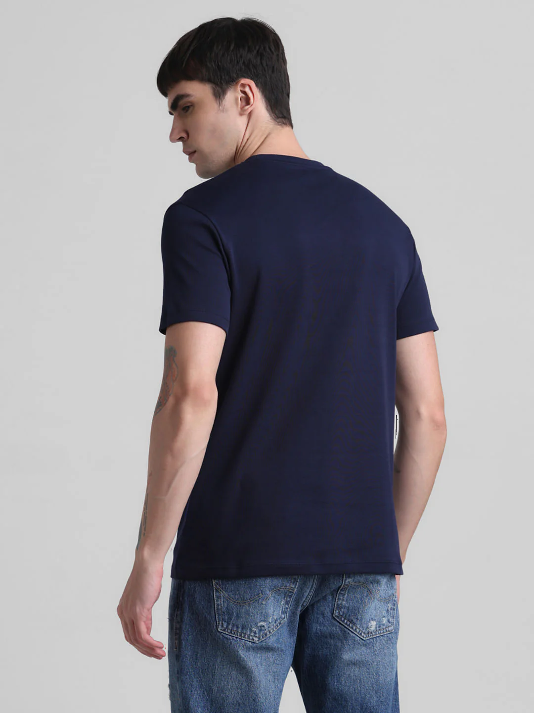 Dark Blue Logo Print Crew Neck T-shirt - Image 4