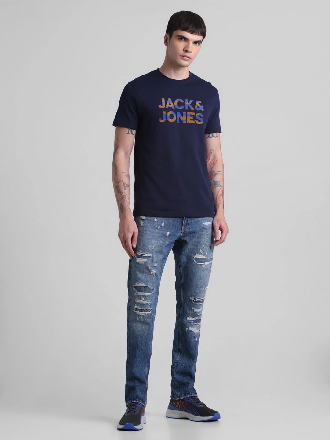 Dark Blue Logo Print Crew Neck T-shirt - Image 6