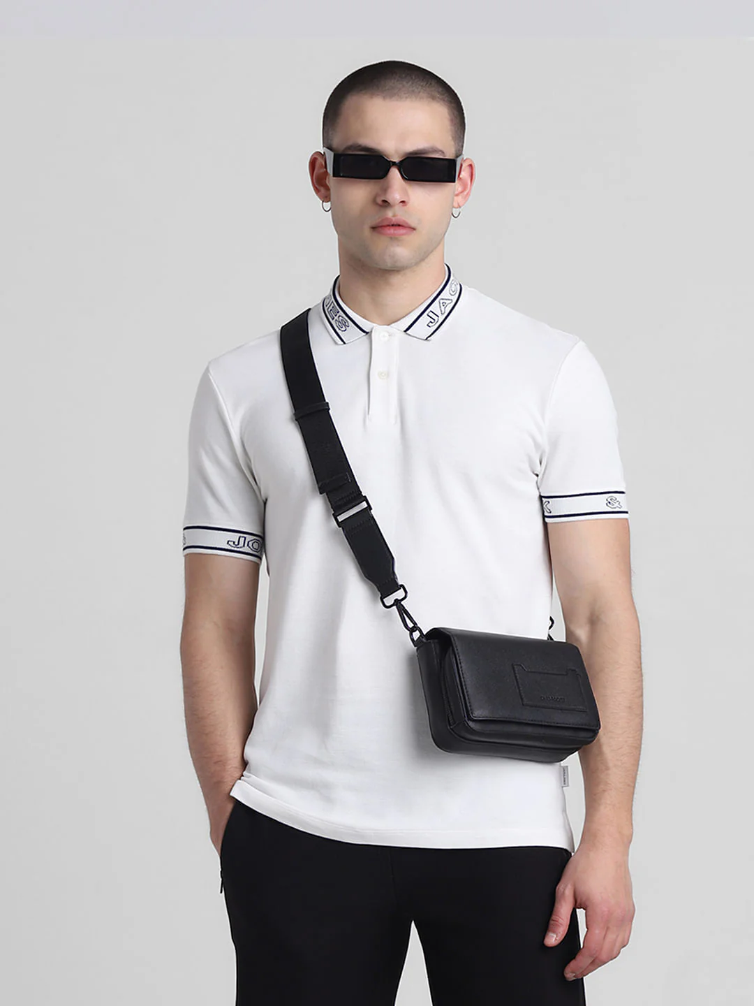 White Logo Print Polo T-shirt