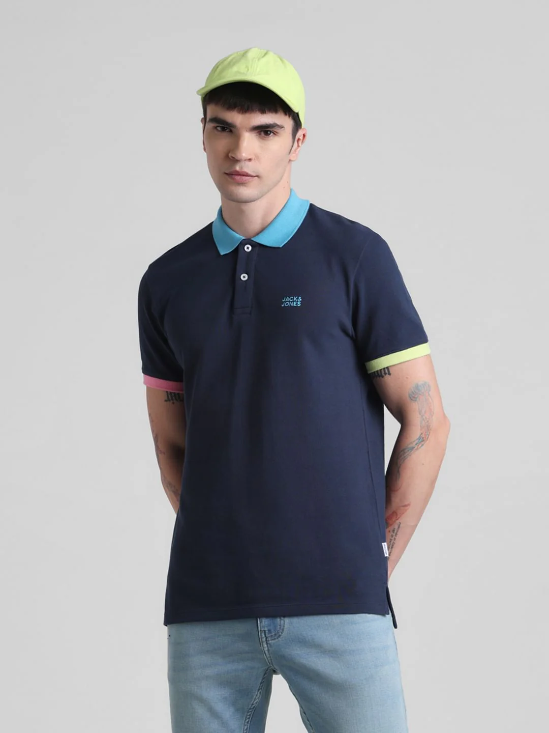 Blue Contrast Tipping Polo T-shirt