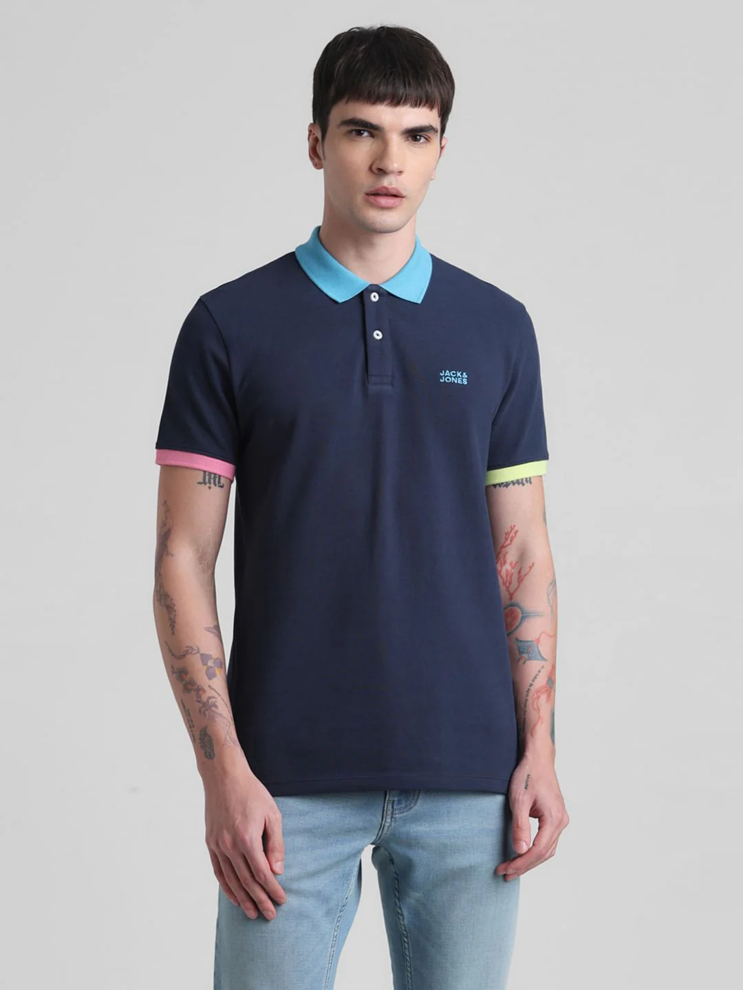 Blue Contrast Tipping Polo T-shirt - Image 2