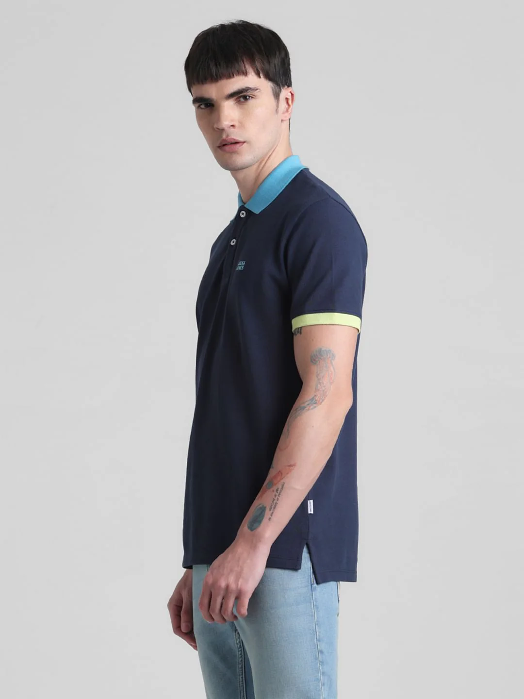 Blue Contrast Tipping Polo T-shirt - Image 3