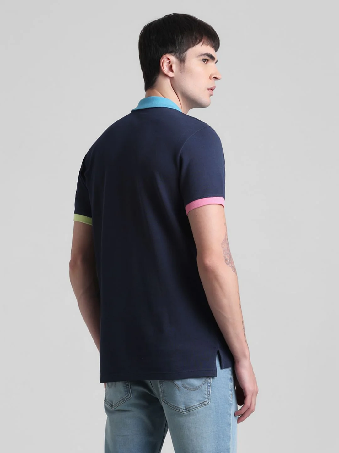 Blue Contrast Tipping Polo T-shirt - Image 4