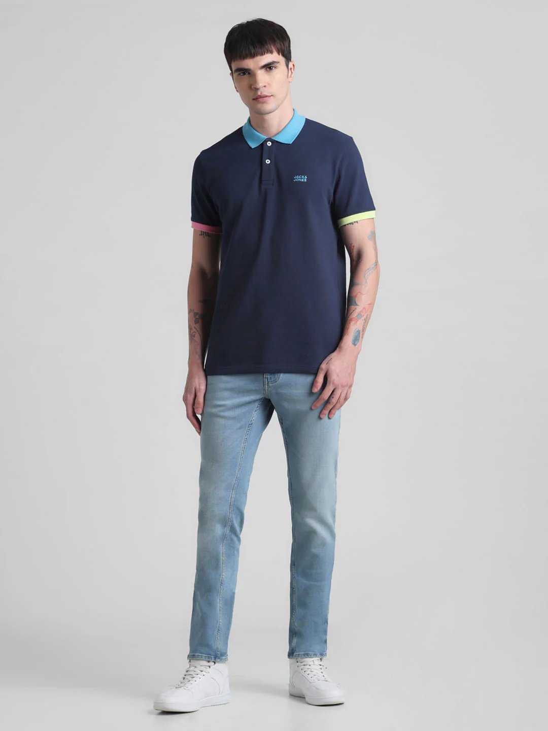 Blue Contrast Tipping Polo T-shirt - Image 6