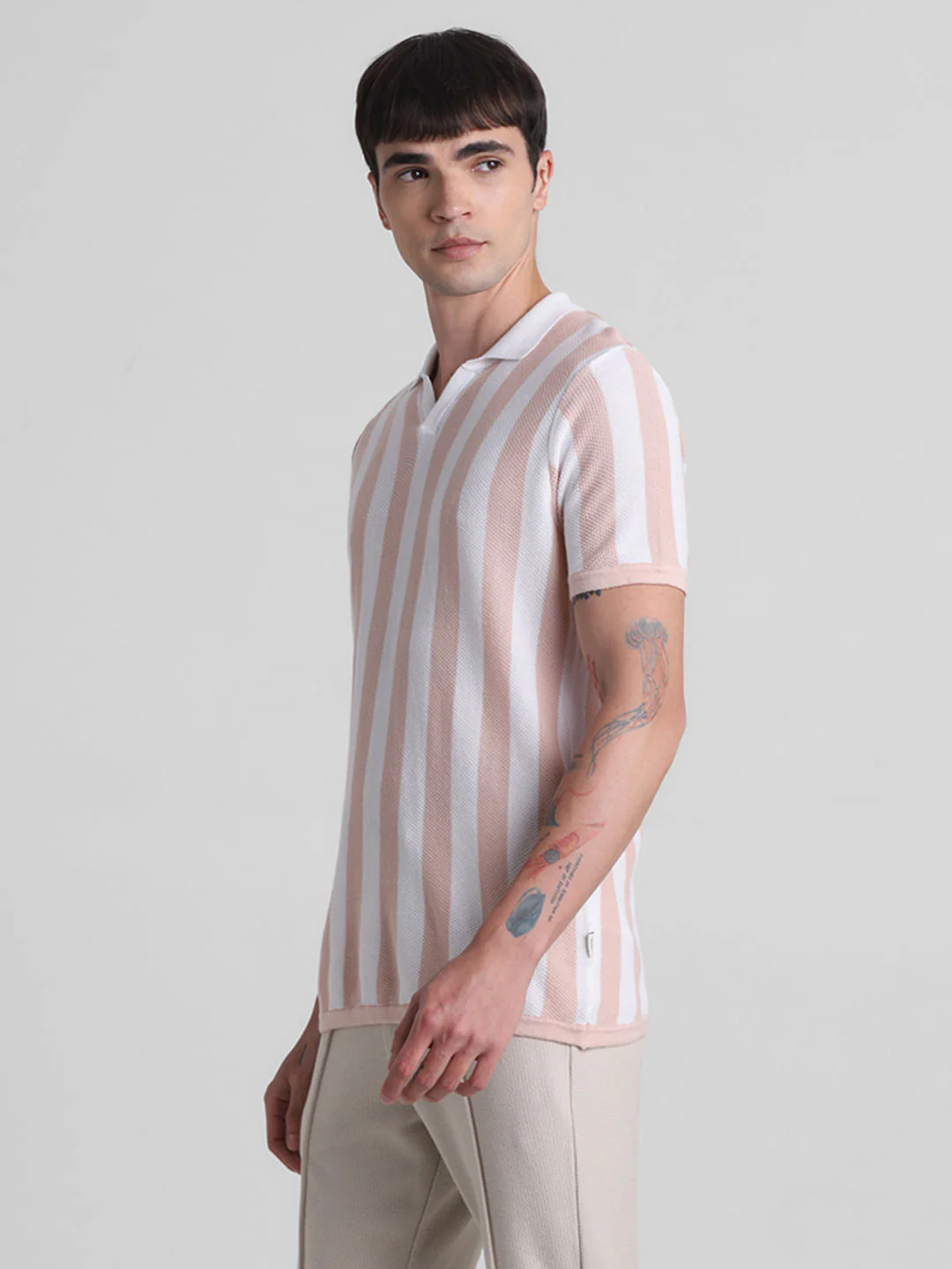 Peach Striped Knitted Polo - Image 3