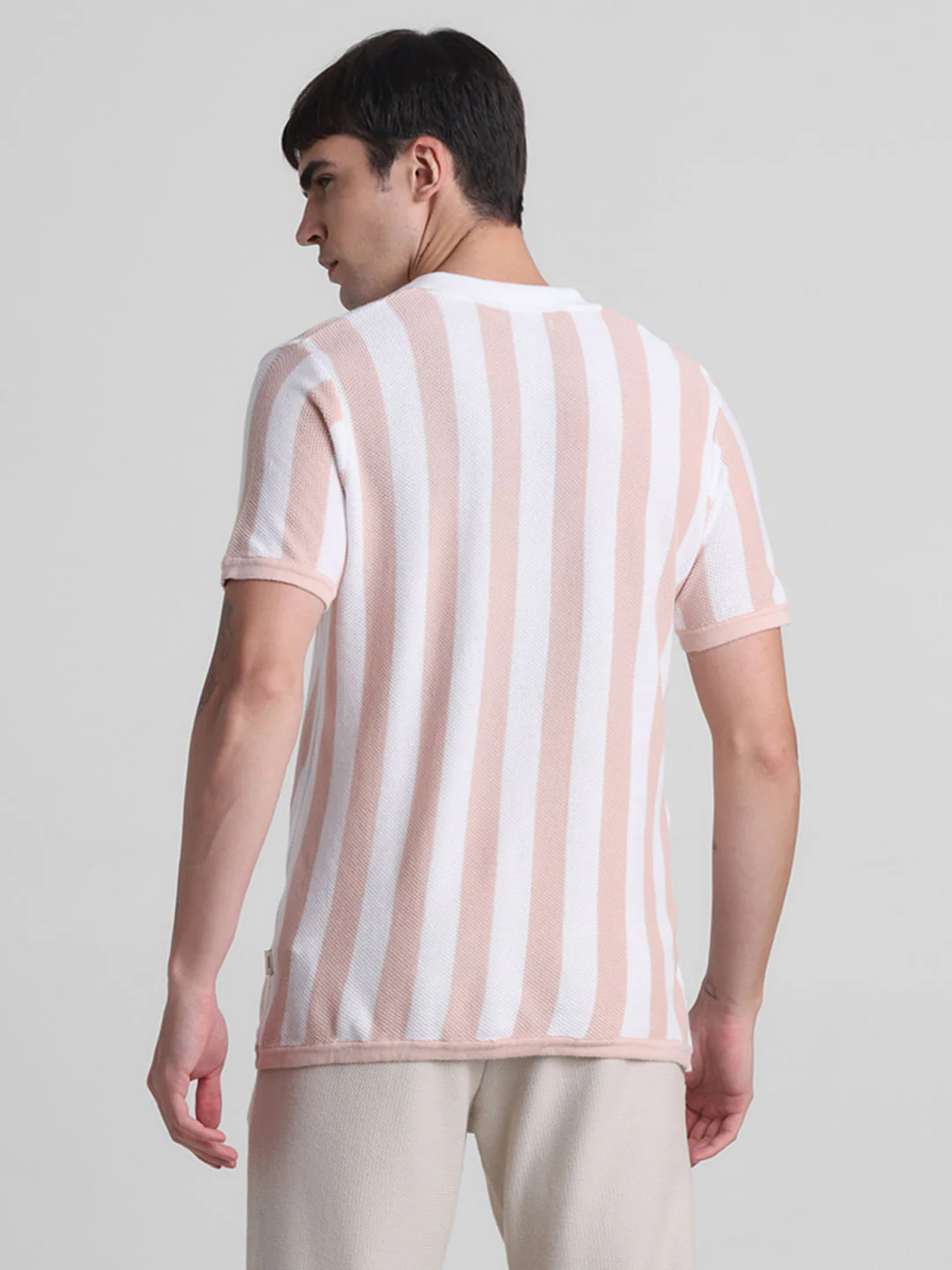 Peach Striped Knitted Polo - Image 4