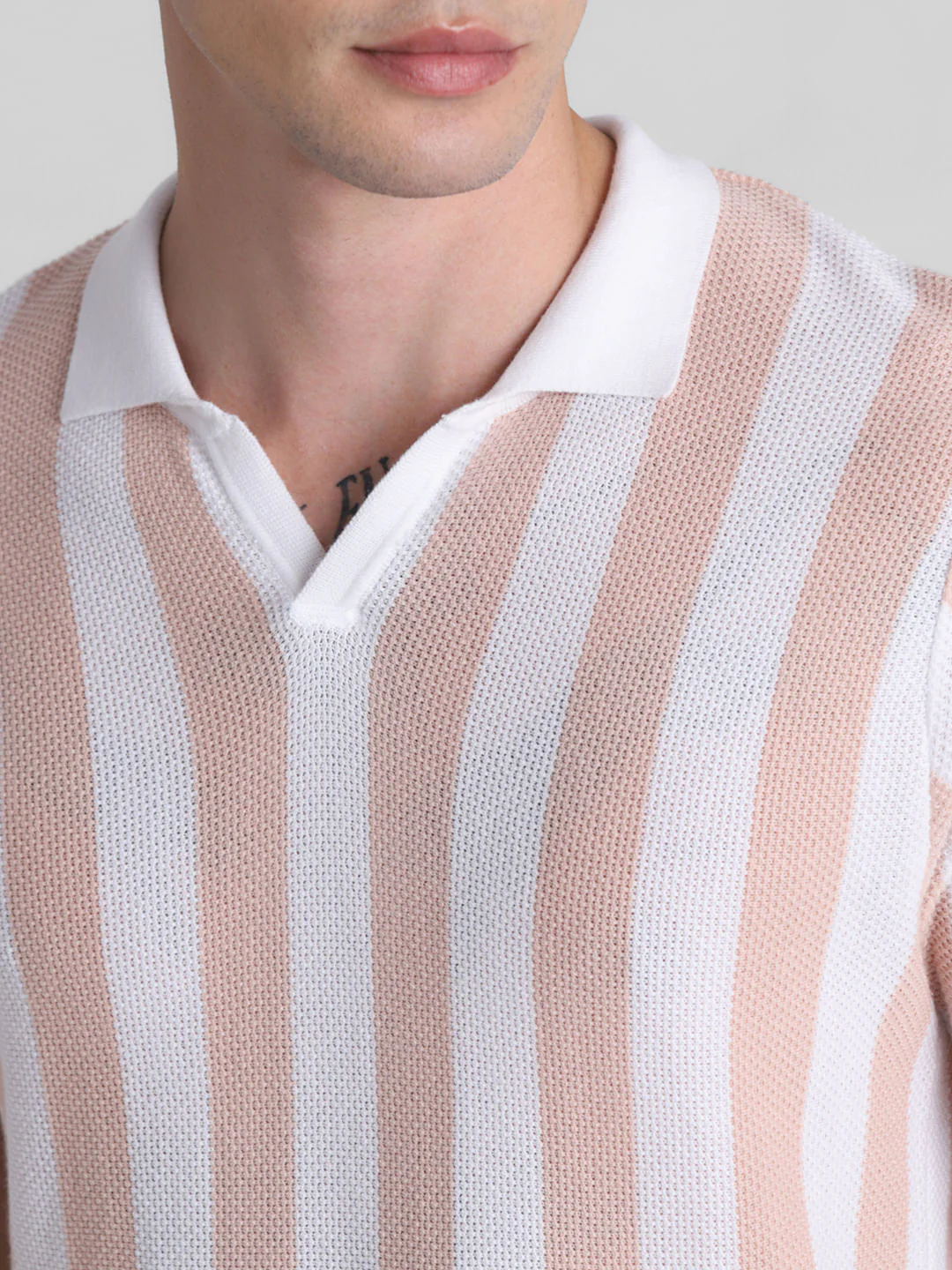 Peach Striped Knitted Polo - Image 5