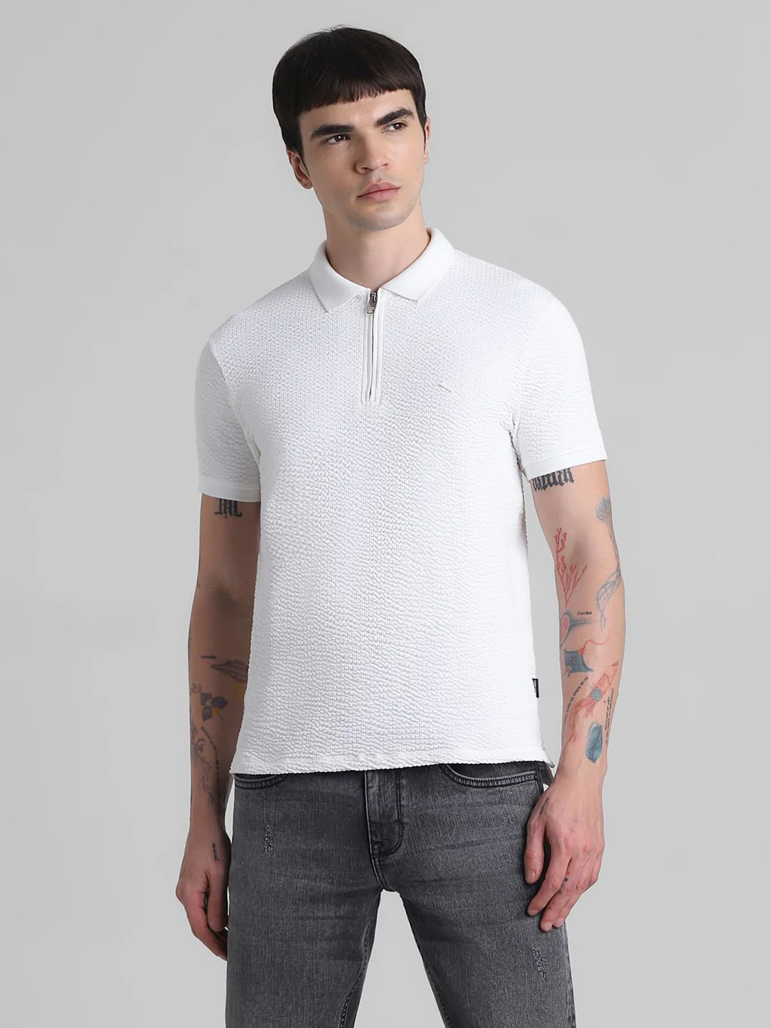 White Textured Polo T-shirt - Image 2