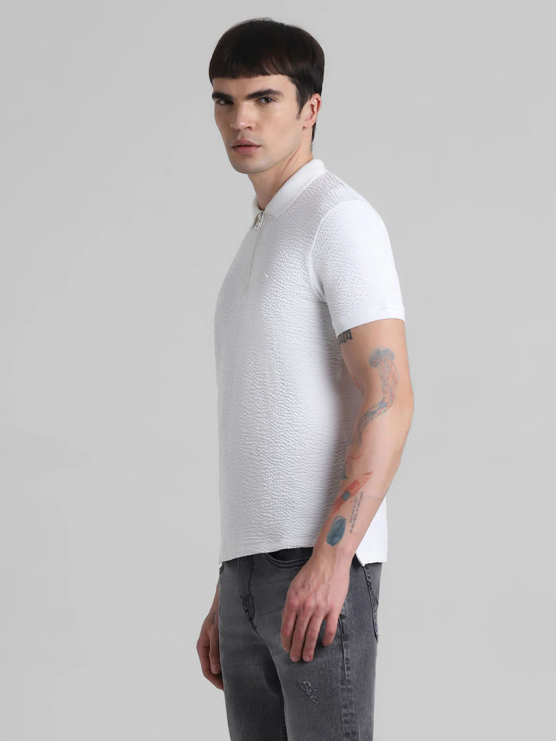 White Textured Polo T-shirt - Image 3