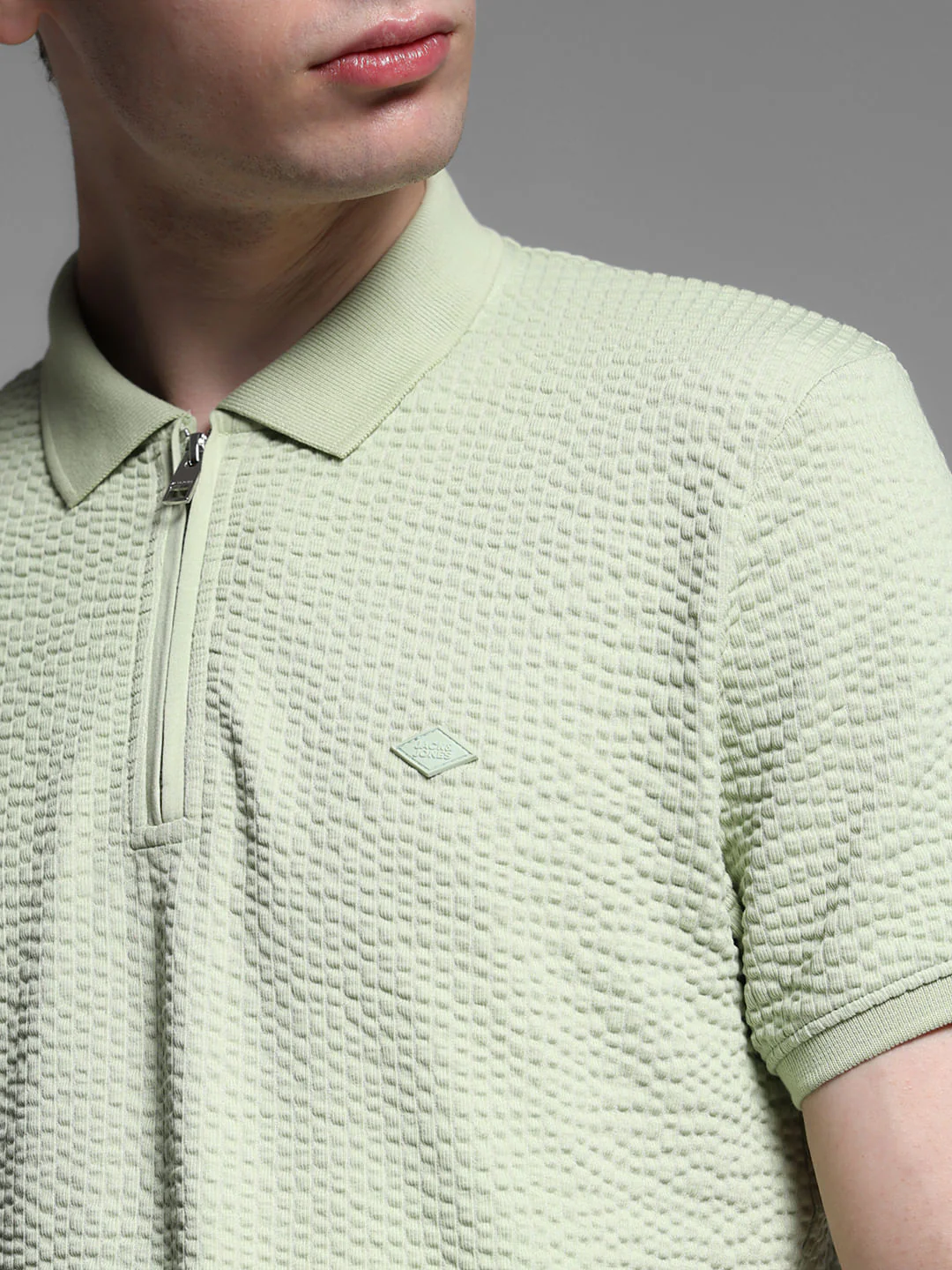 Green Zip Collar Cotton Polo - Image 5