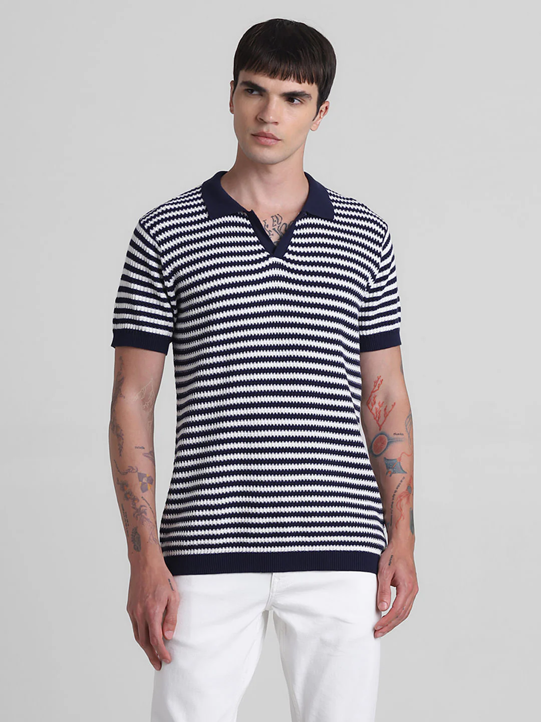 Blue Striped Knitted Polo - Image 2