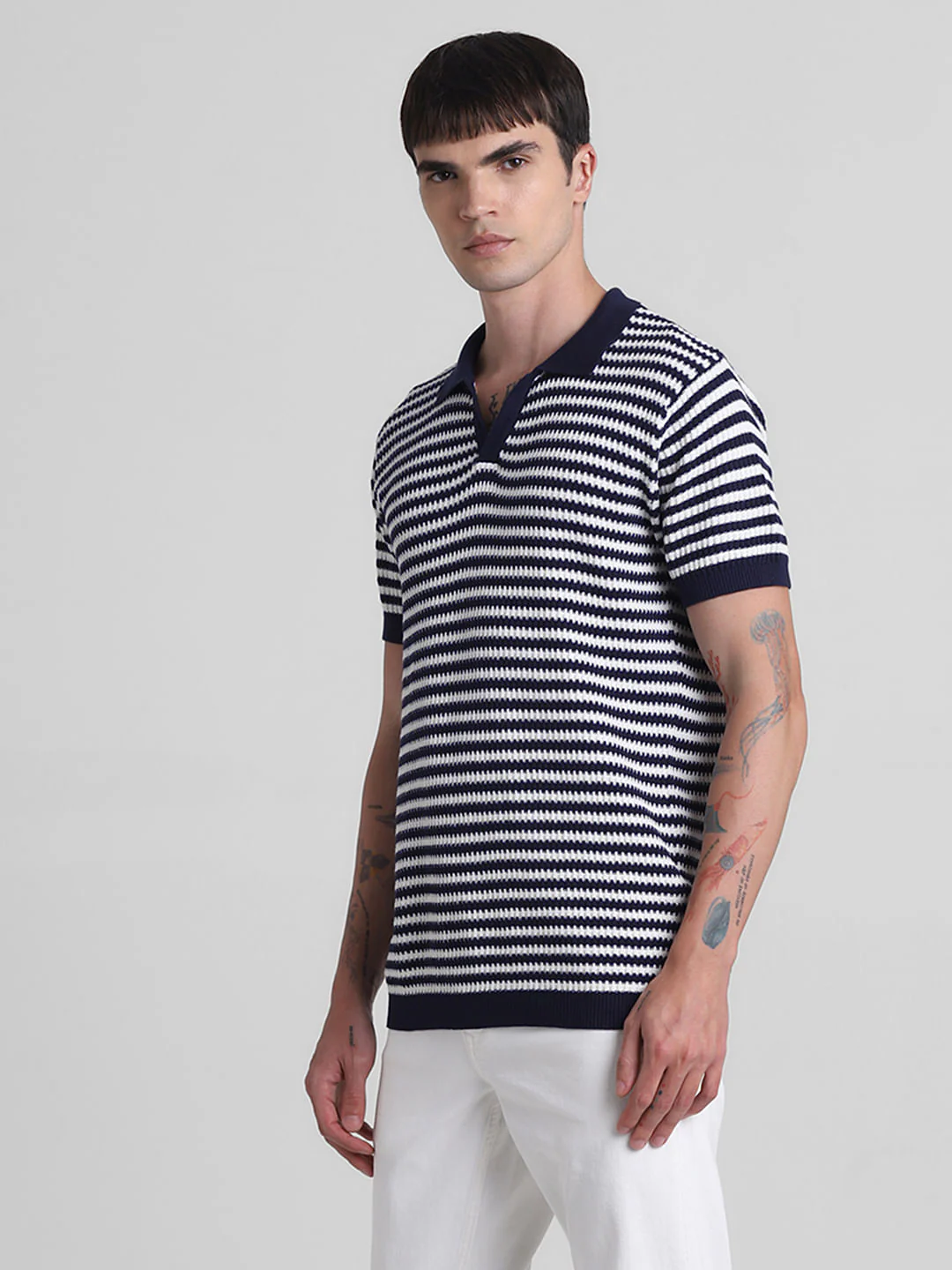 Blue Striped Knitted Polo - Image 3