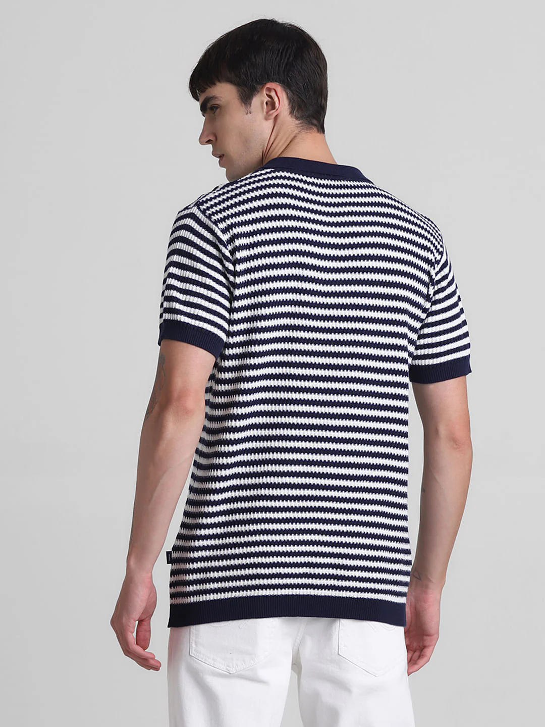 Blue Striped Knitted Polo - Image 4