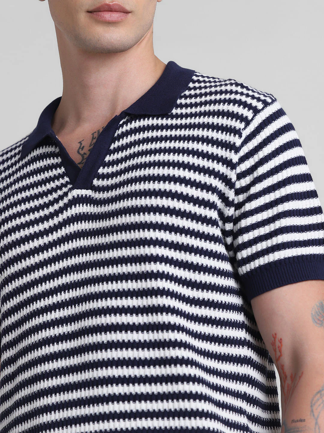 Blue Striped Knitted Polo - Image 5