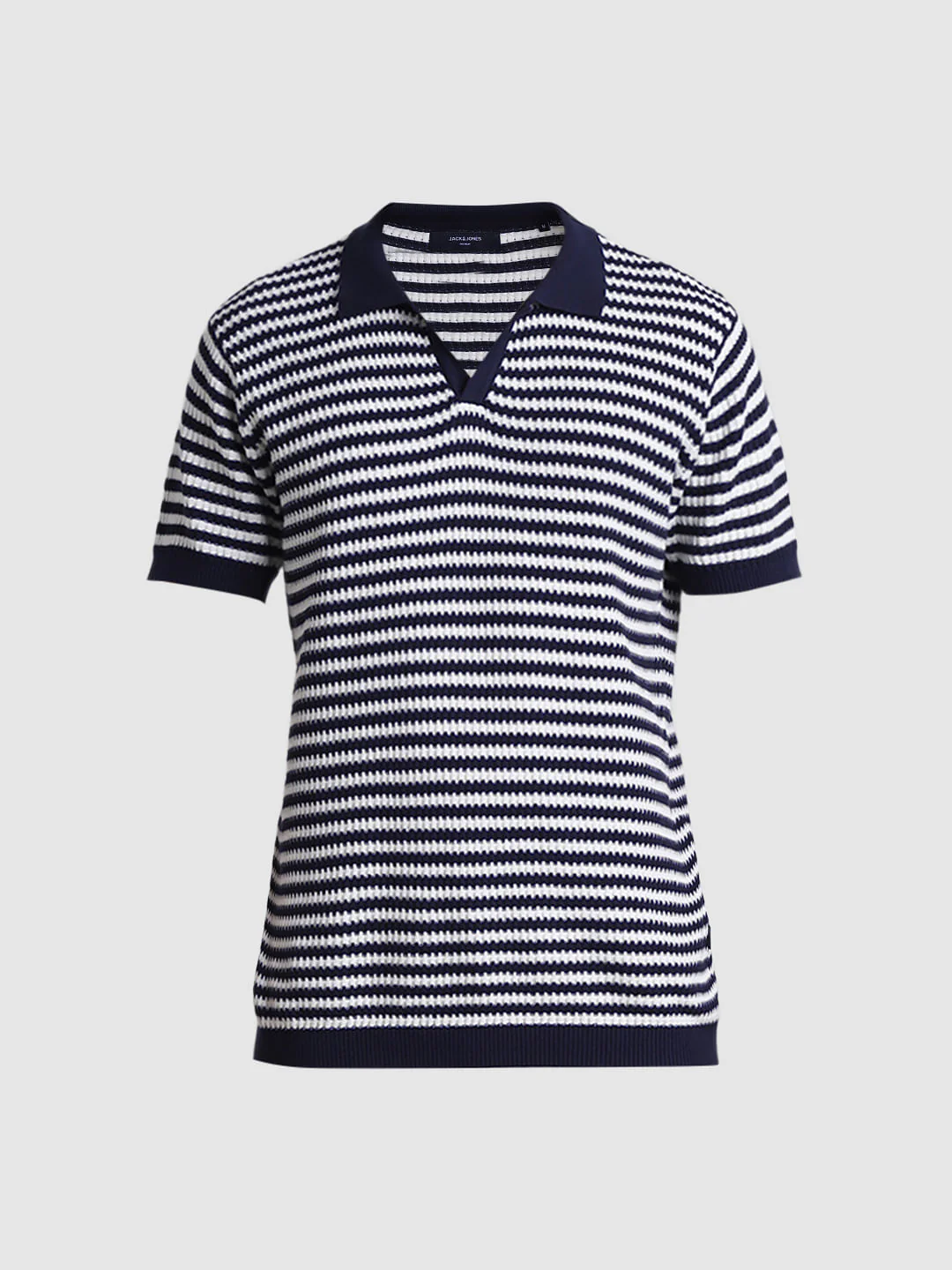 Blue Striped Knitted Polo - Image 7