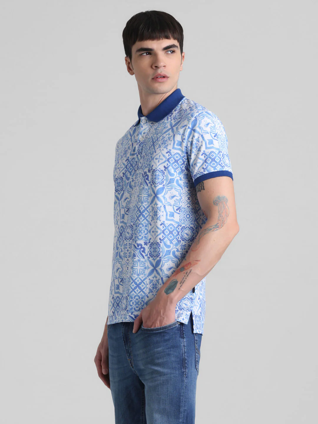 Light Blue Printed Polo T-shirt - Image 3