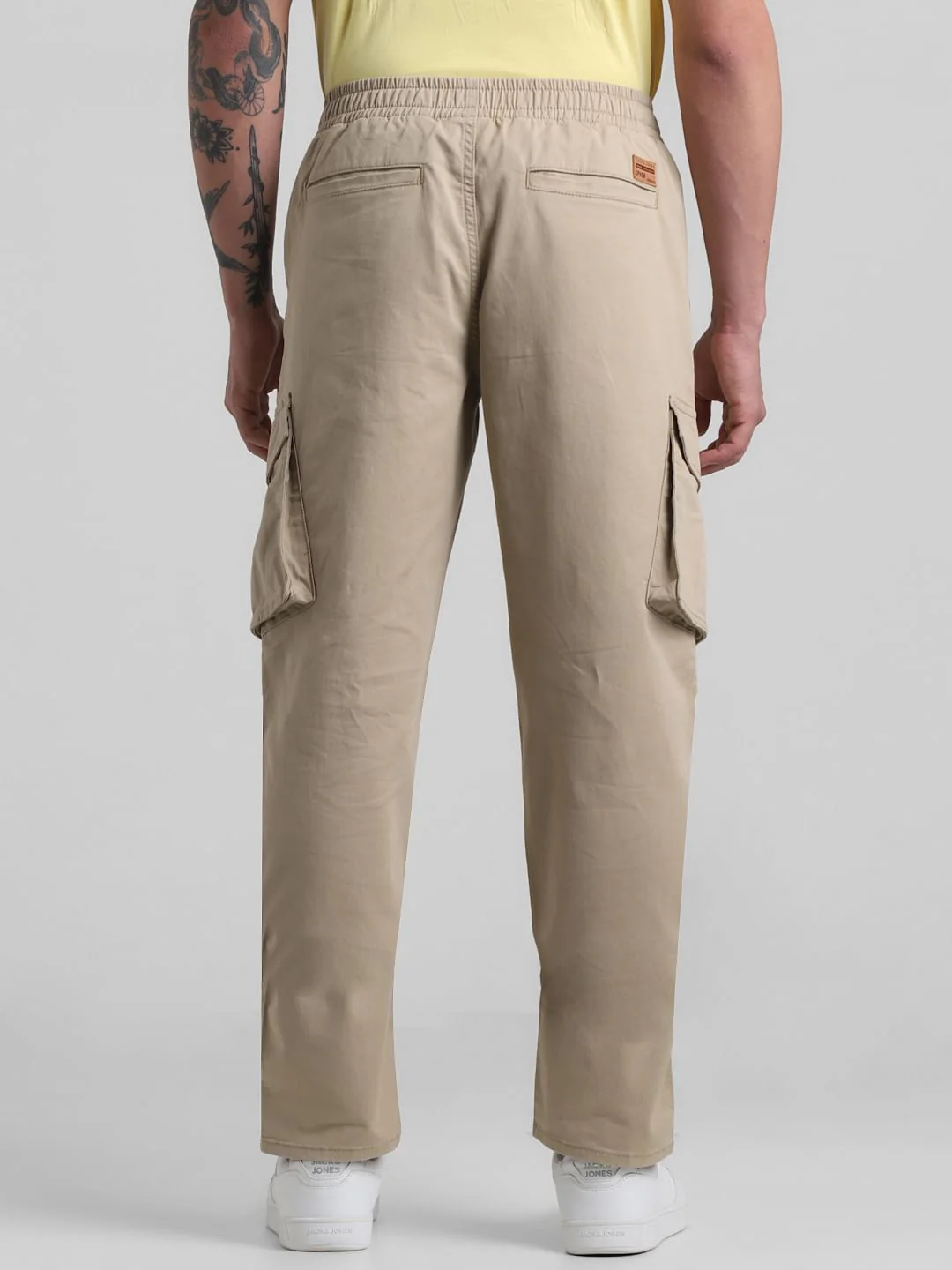 Beige 6 Pocket Regular Fit Cargos - Image 3