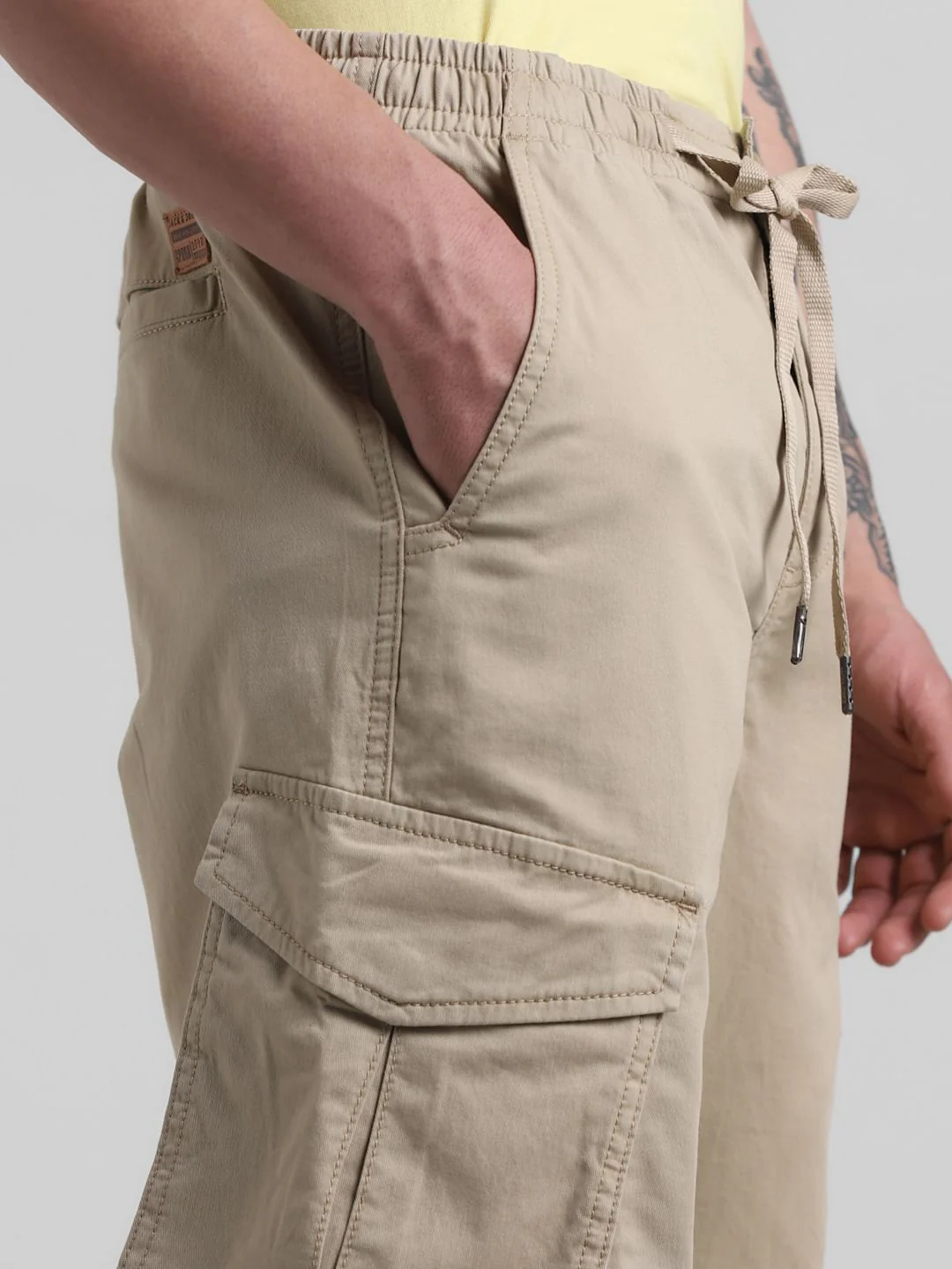 Beige 6 Pocket Regular Fit Cargos - Image 4