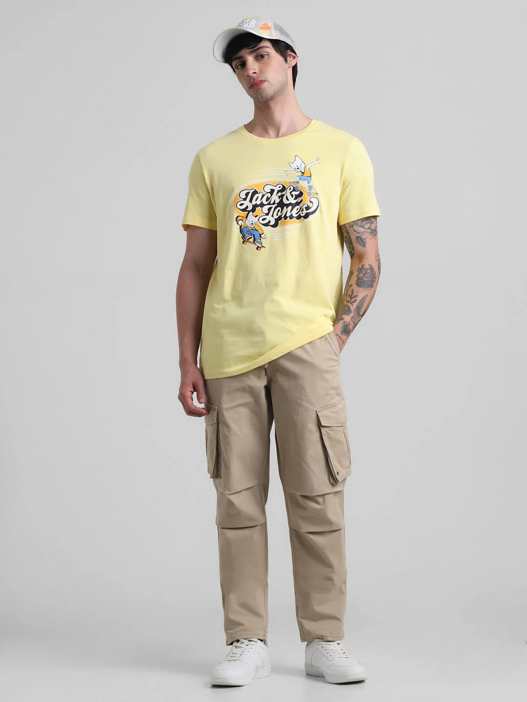Beige 6 Pocket Regular Fit Cargos - Image 5
