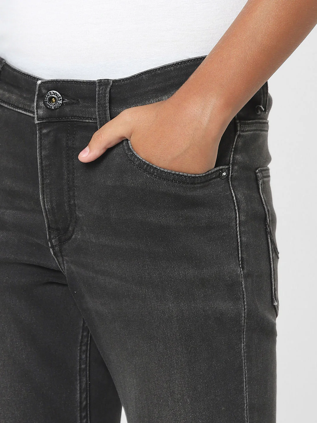 Dark Grey Mid Rise Distressed Regular Jeans - Image 5
