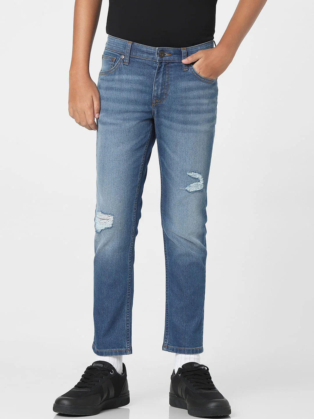 Blue Mid Rise Distressed Regular Jeans - Image 2