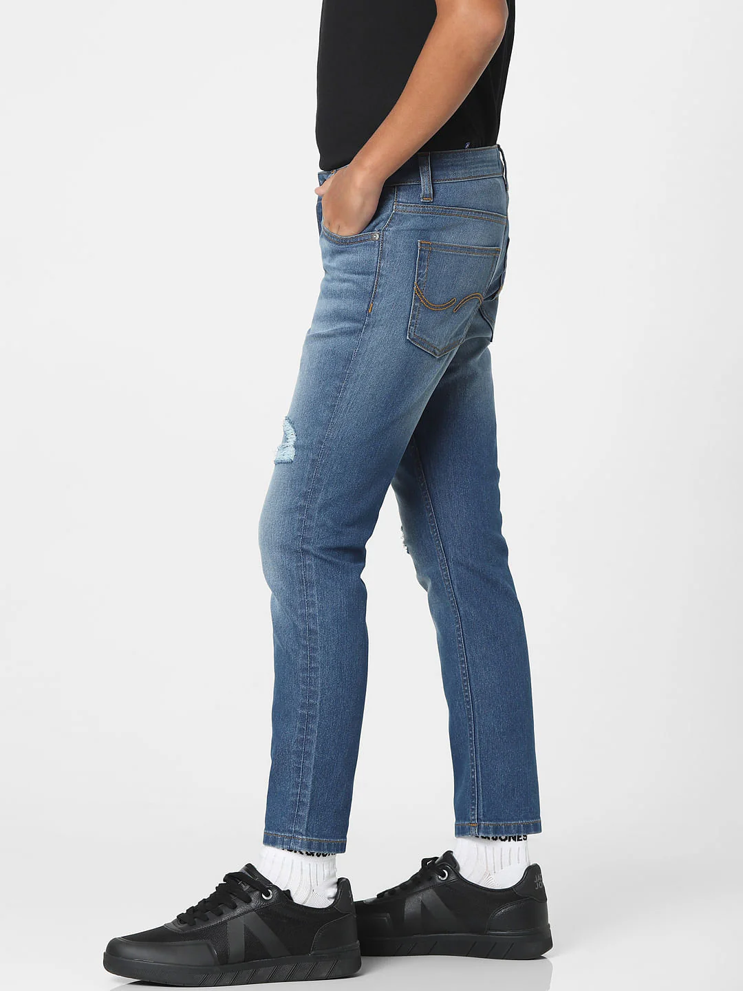 Blue Mid Rise Distressed Regular Jeans - Image 3