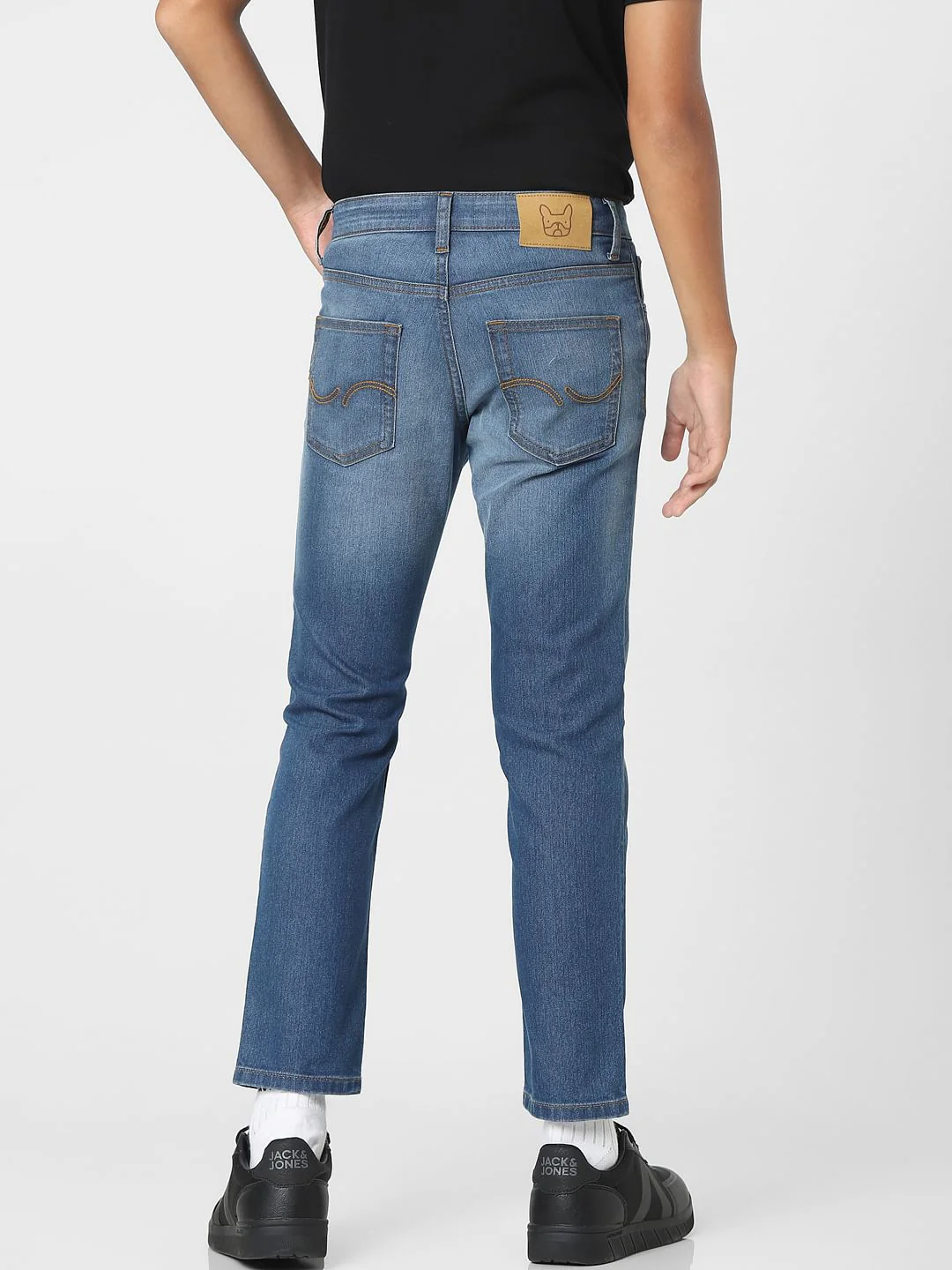 Blue Mid Rise Distressed Regular Jeans - Image 4