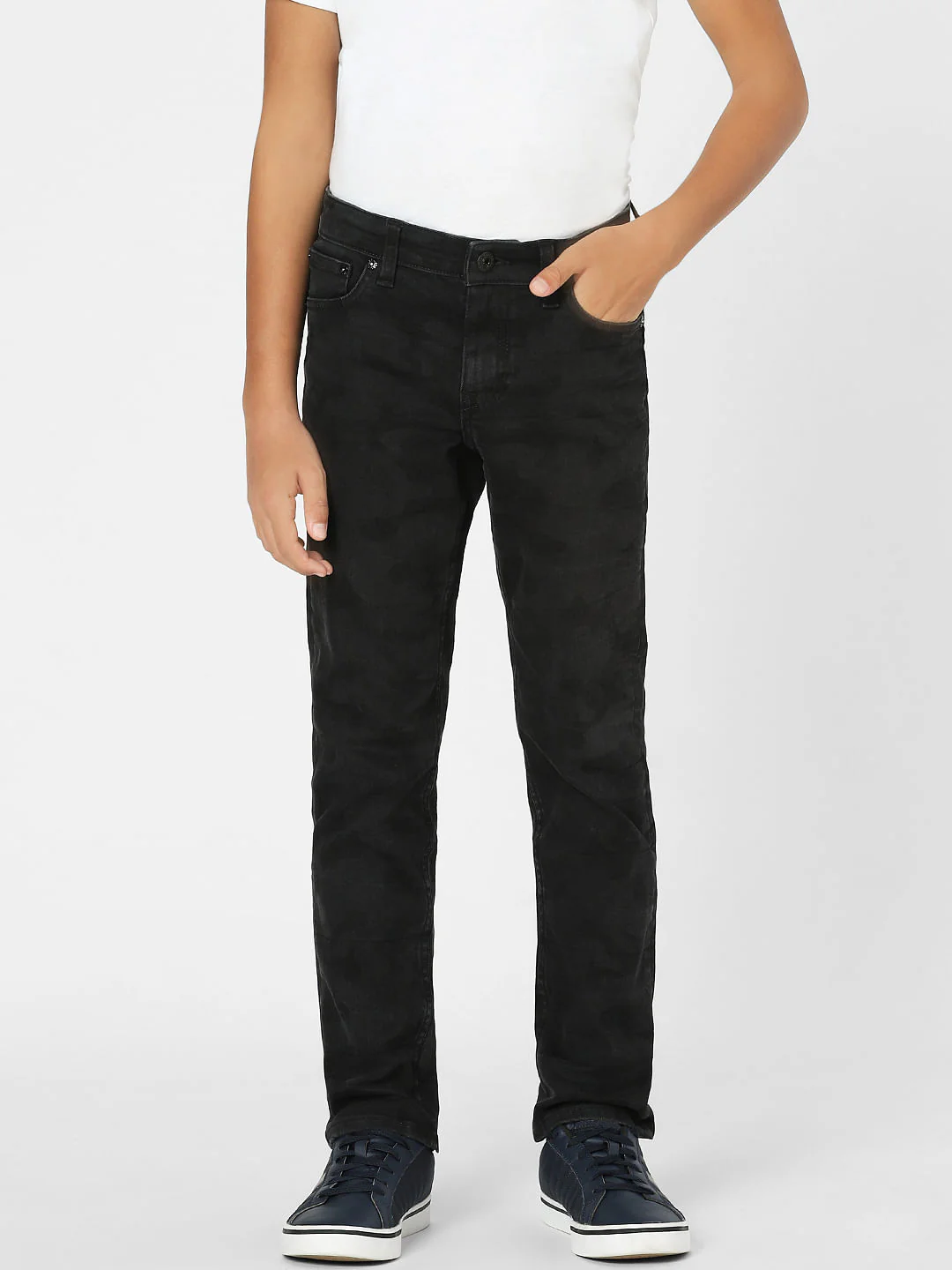 Boys Black Mid Rise Camo Print Regular Fit Jeans - Image 2