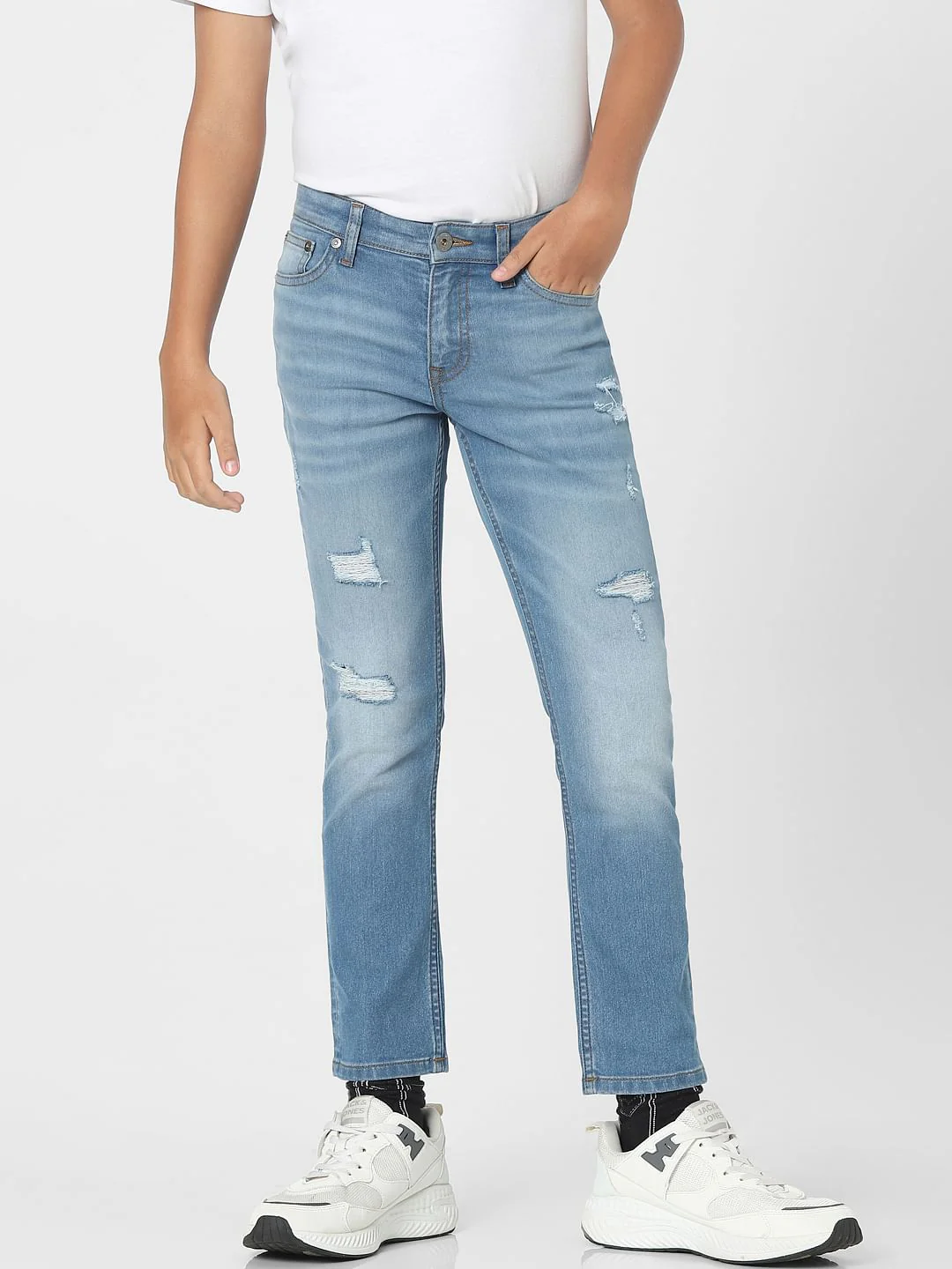 Light Blue Mid Rise Distressed Regular Jeans - Image 2