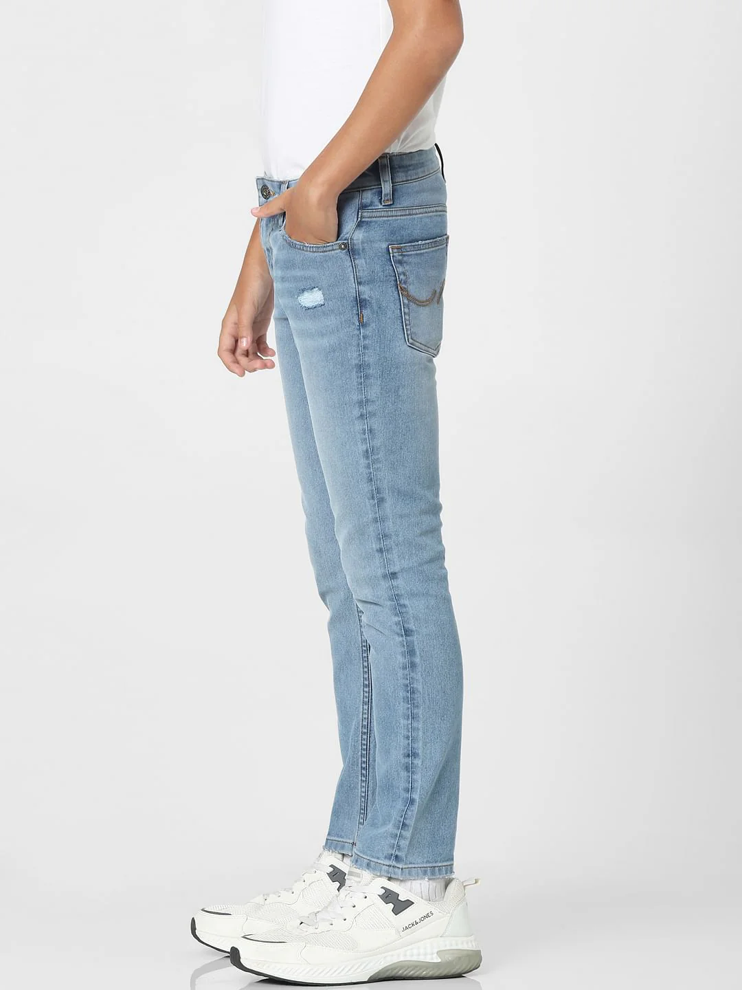 Light Blue Mid Rise Distressed Regular Jeans - Image 3