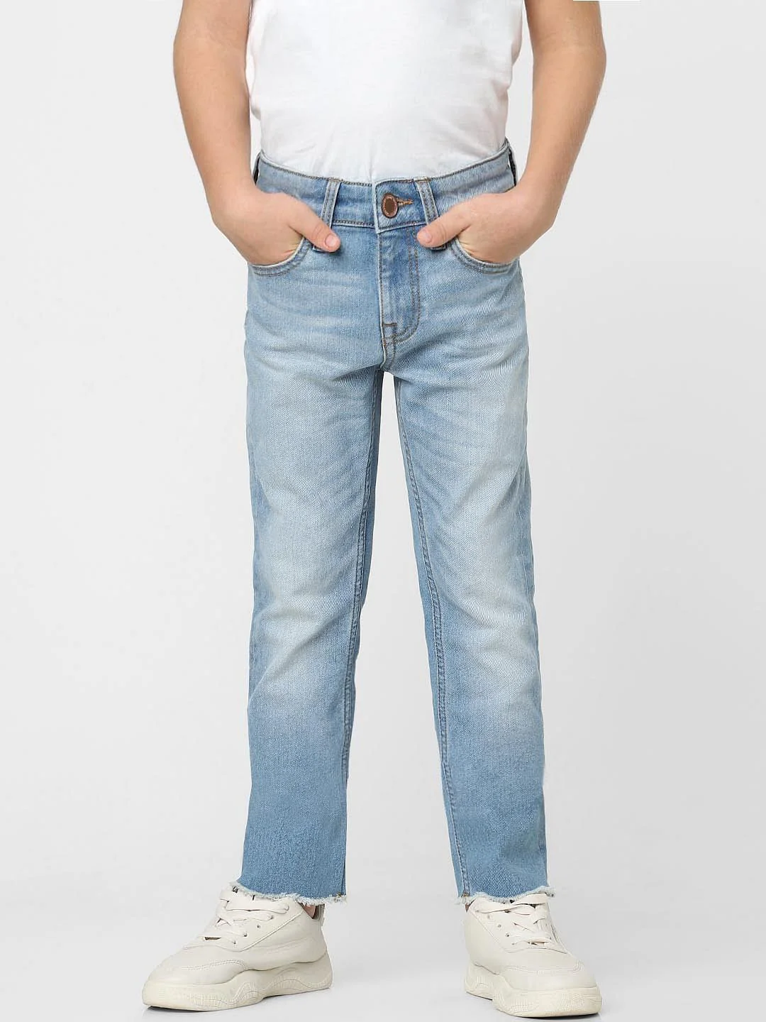 Boys Light Blue Mid Rise Frayed Hem Straight Jeans - Image 2