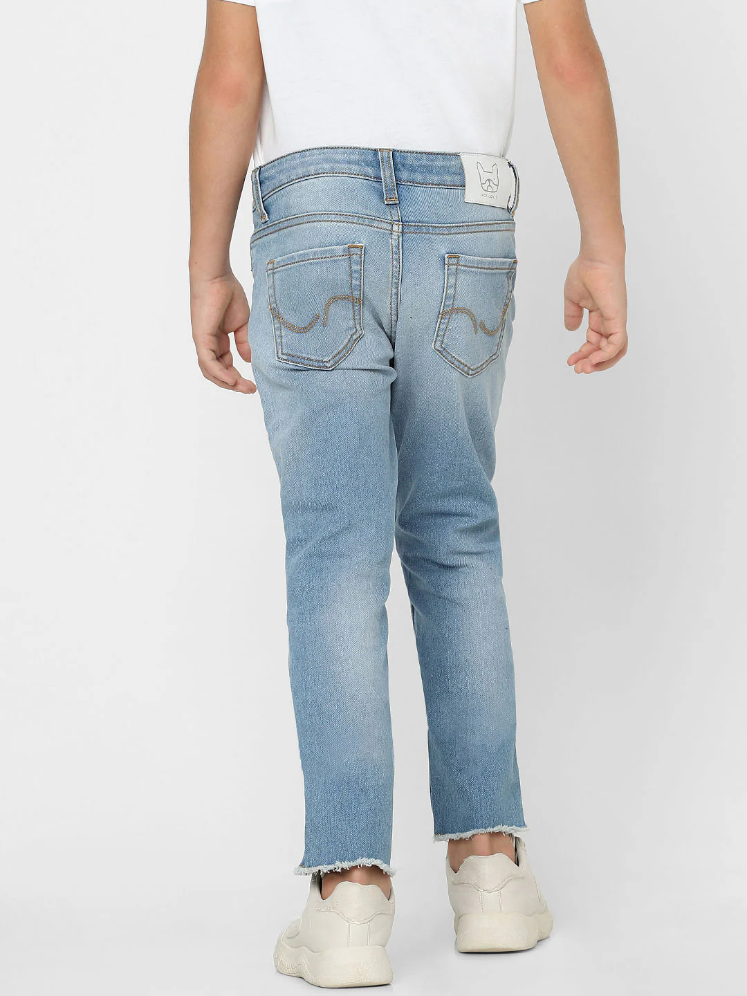 Boys Light Blue Mid Rise Frayed Hem Straight Jeans - Image 4