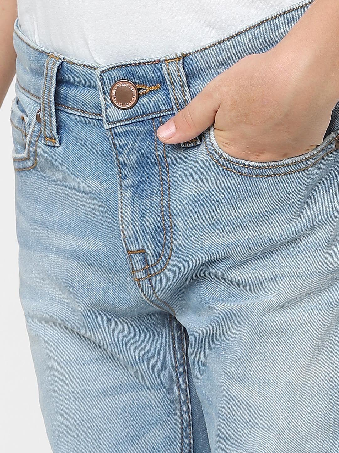 Boys Light Blue Mid Rise Frayed Hem Straight Jeans - Image 5