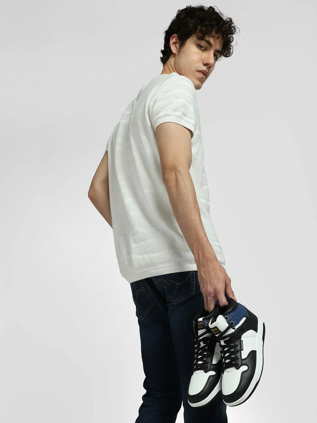 White Colourblocked Hi-Top Sneakers