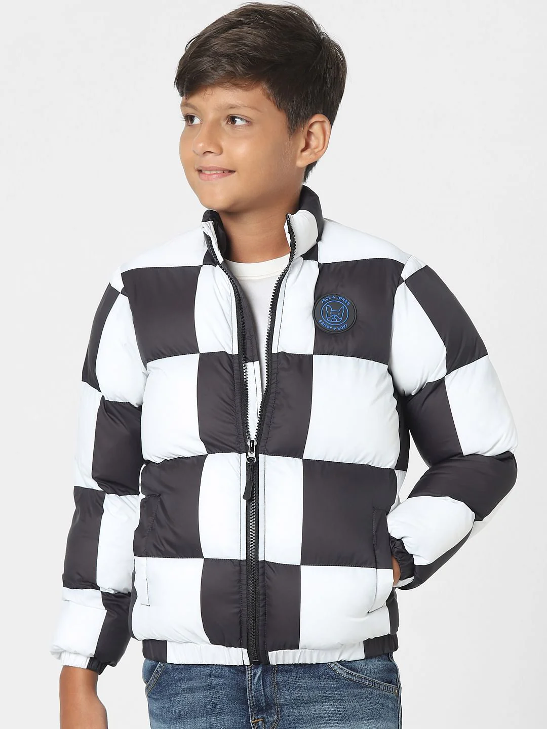 White Check Puffer Jacket - Image 2