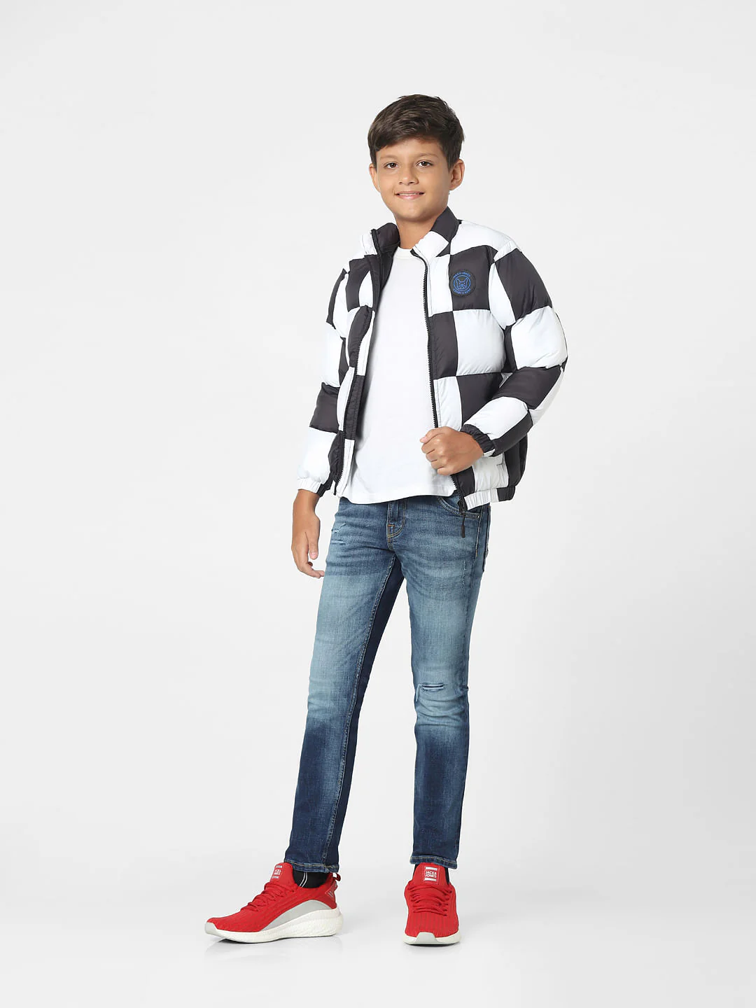 White Check Puffer Jacket - Image 6