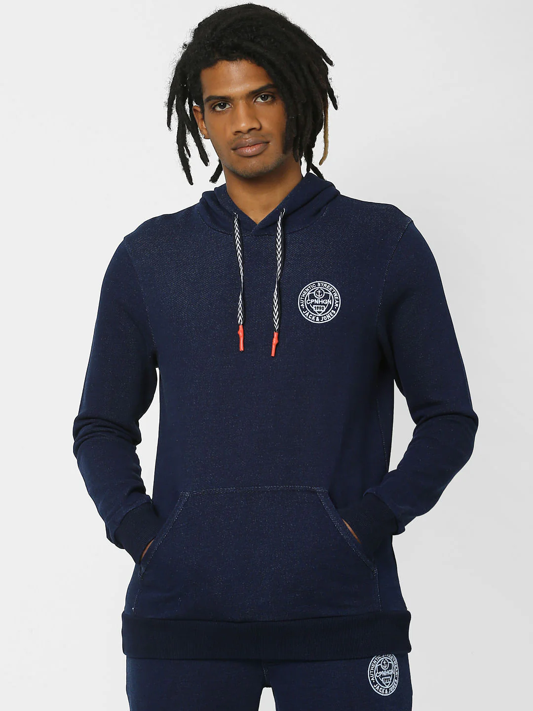 Navy Logo Print Hooded Sweatshirt - Image 2