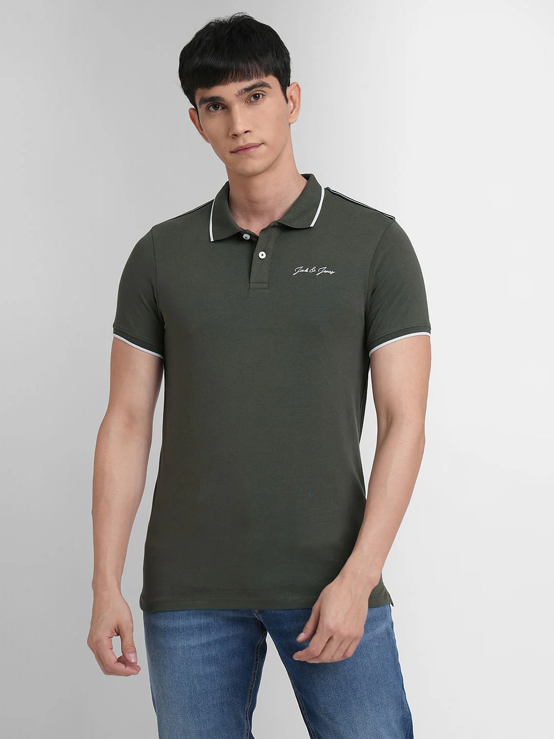 Olive Cotton Polo T-shirt - Image 2