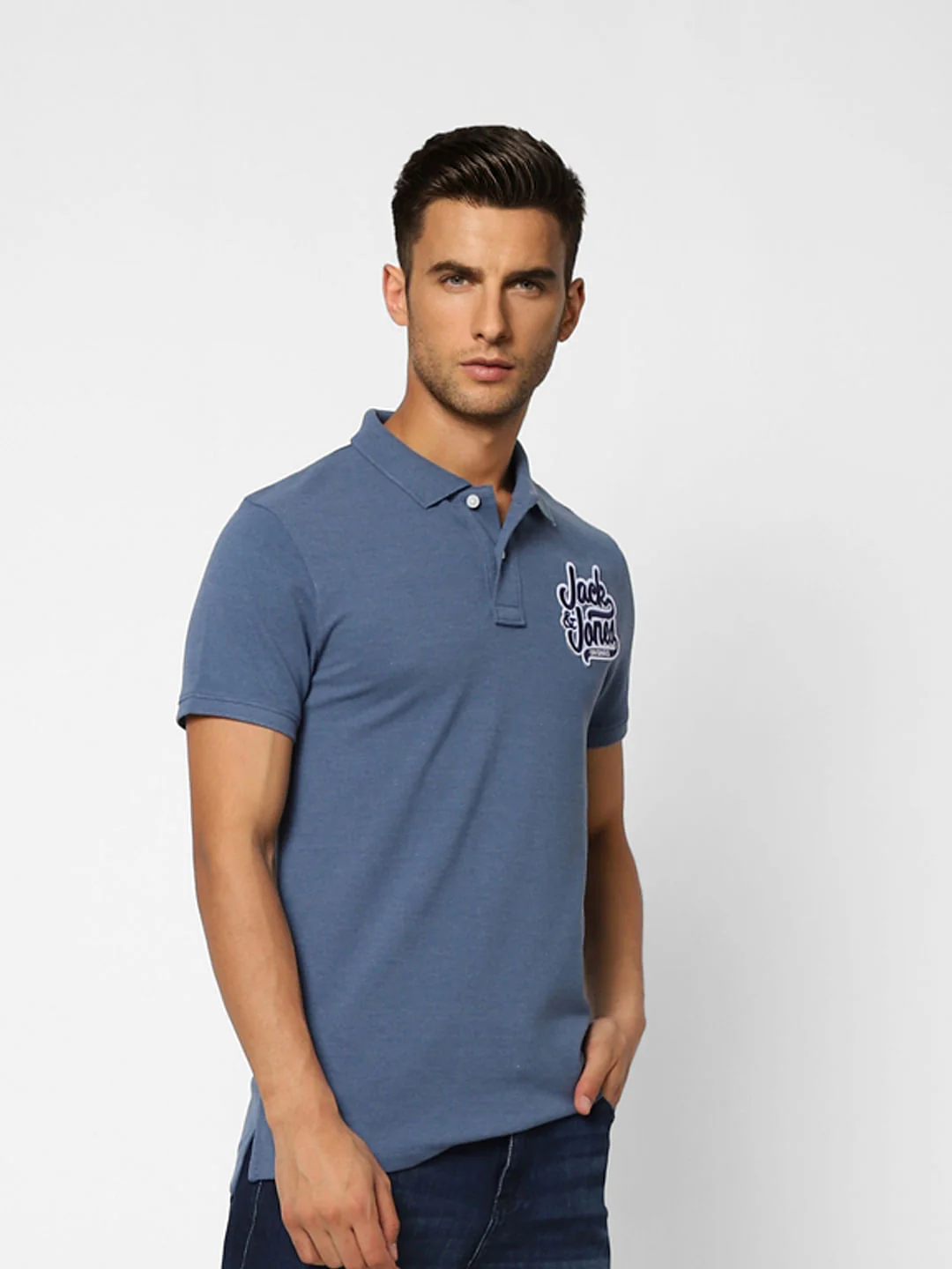 Blue Logo Print Polo T-shirt - Image 3