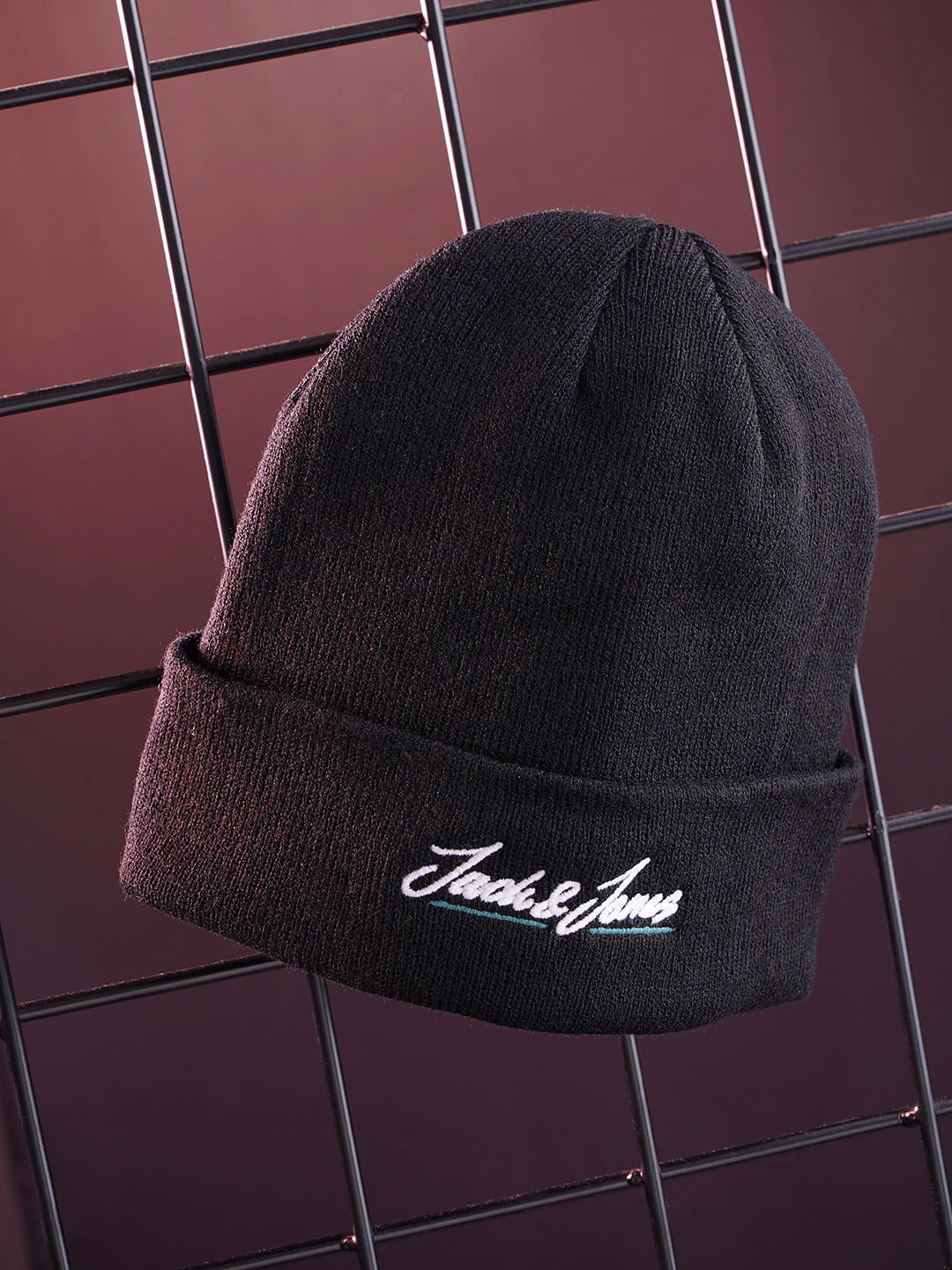 Black Logo Print Beanie
