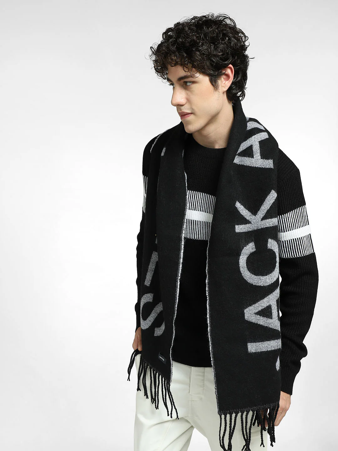 Black Logo Print Scarf