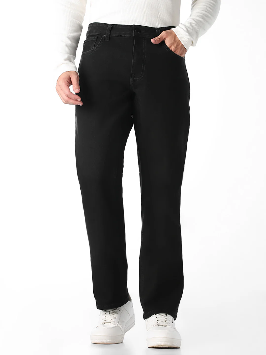 Black Mid Rise Clark Regular Fit Jeans