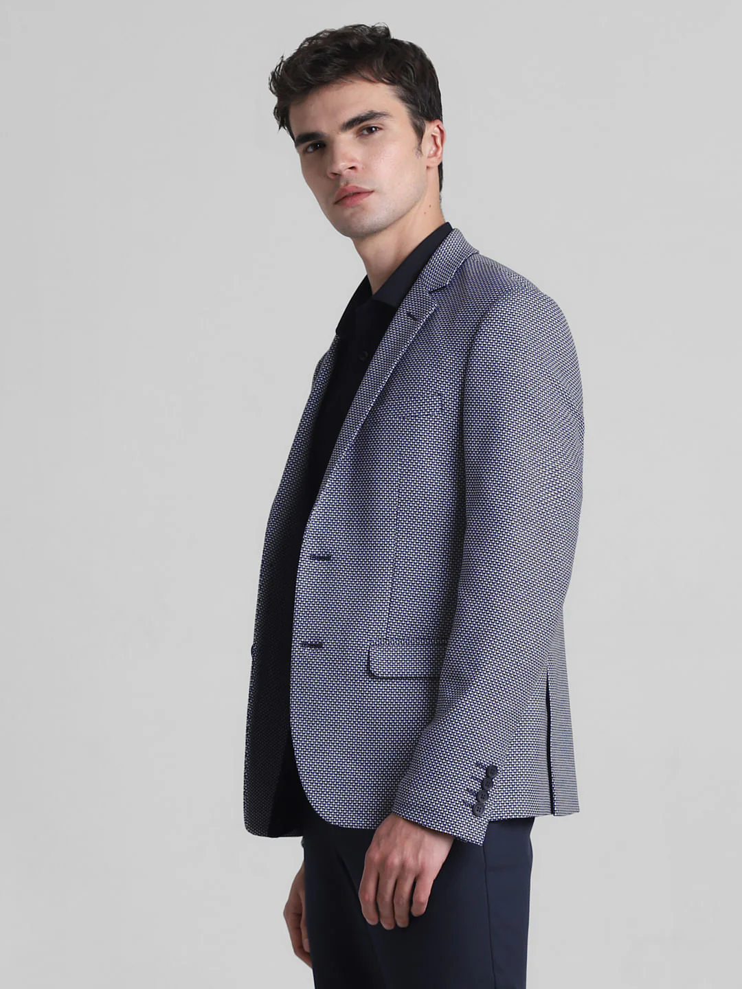 Blue Printed Dobby Blazer - Image 3