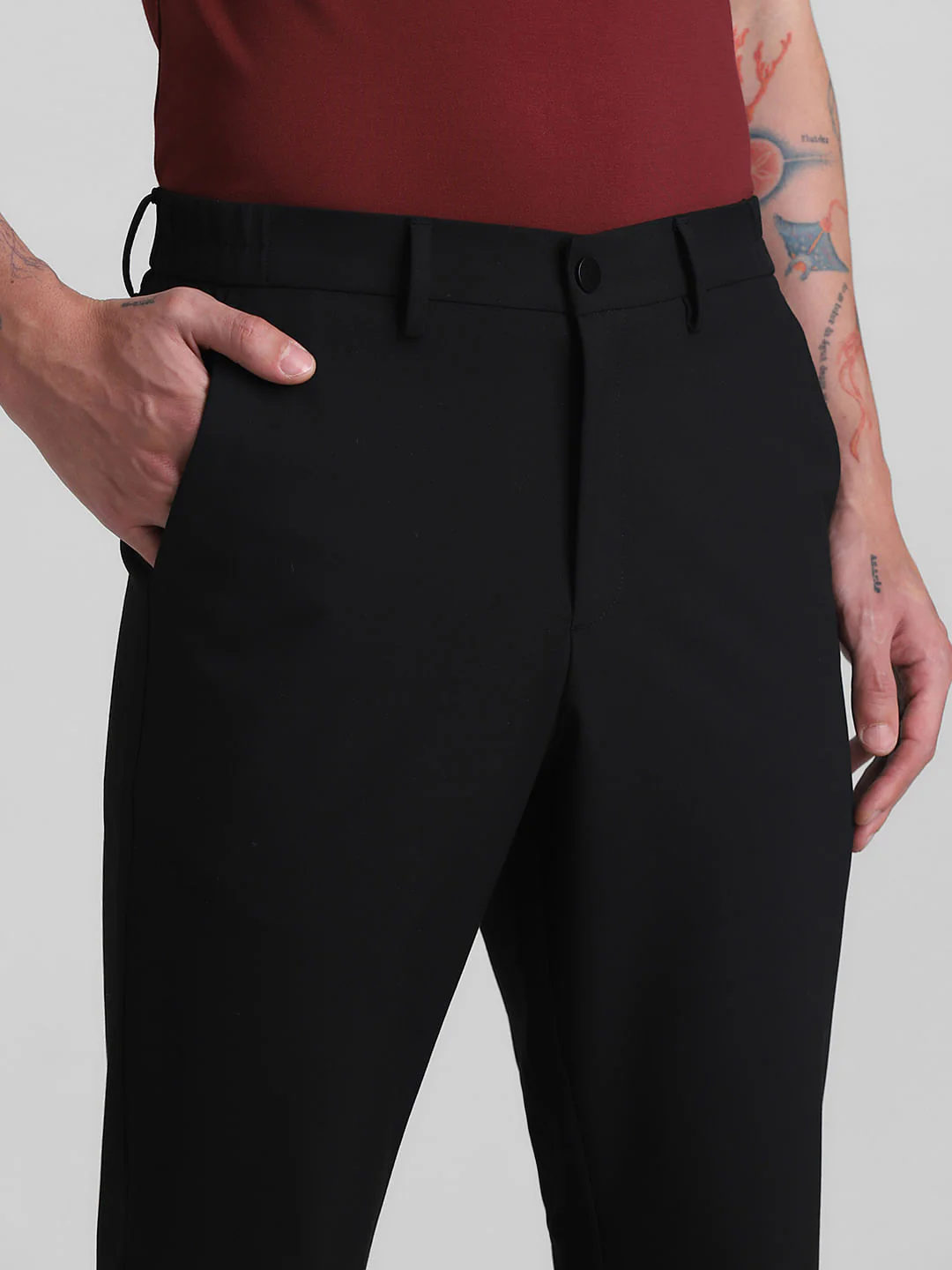 Black Mid Rise Slim Fit Trousers - Image 4