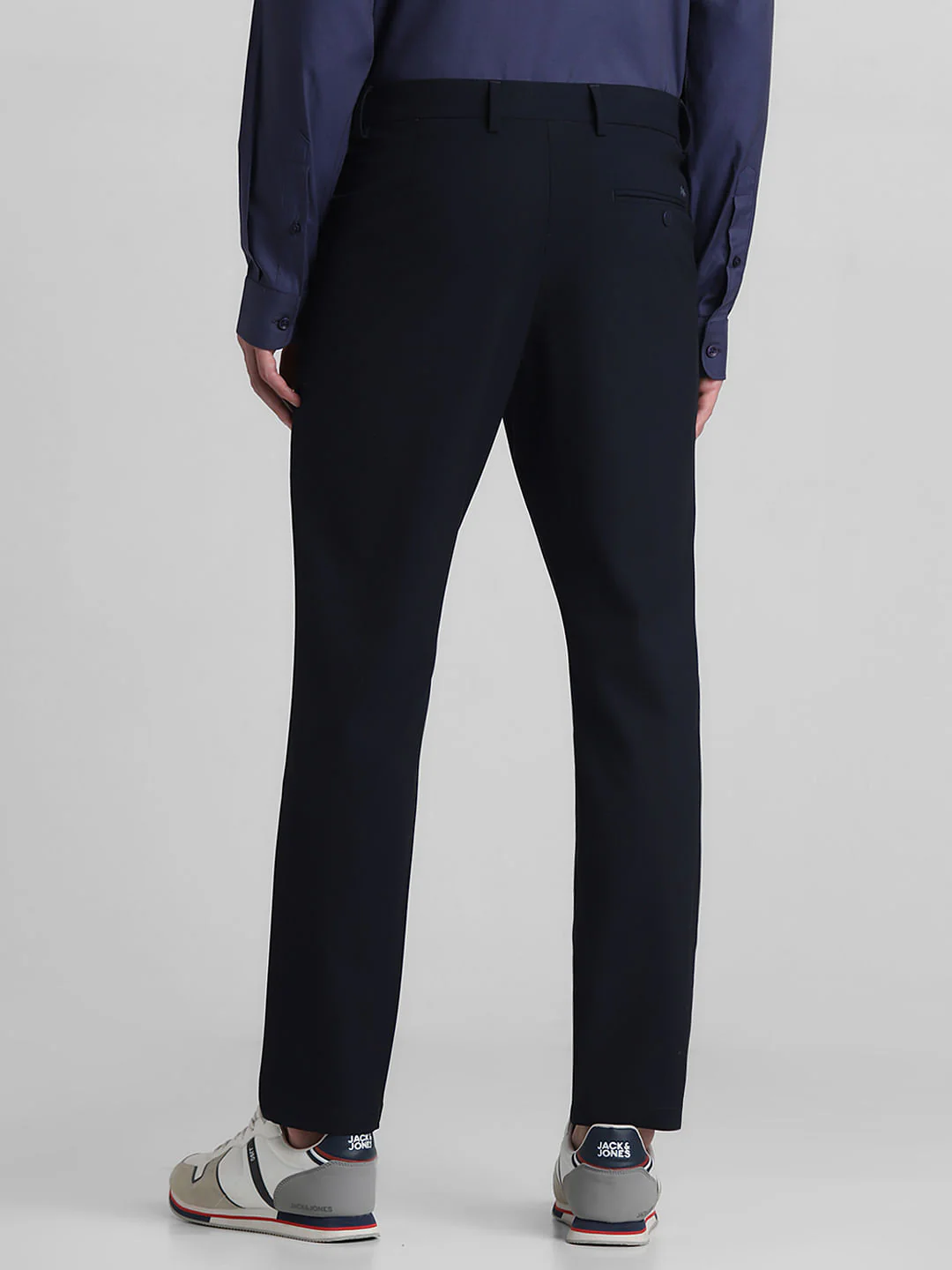 Navy Blue Mid Rise Slim Fit Trousers - Image 3