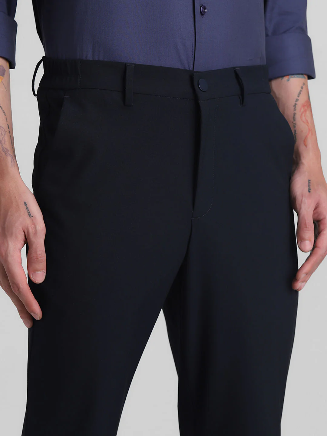 Navy Blue Mid Rise Slim Fit Trousers - Image 4